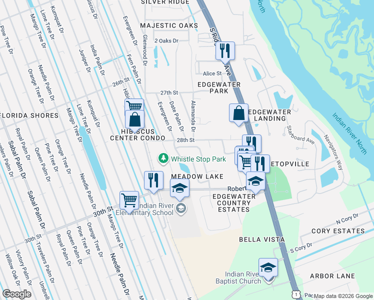 map of restaurants, bars, coffee shops, grocery stores, and more near 329 Pine Breeze Drive in Edgewater