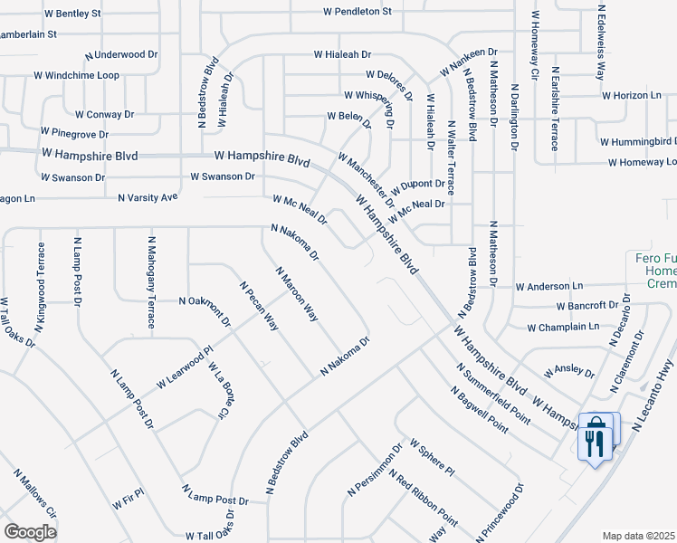map of restaurants, bars, coffee shops, grocery stores, and more near 5998 North Nakoma Drive in Beverly Hills
