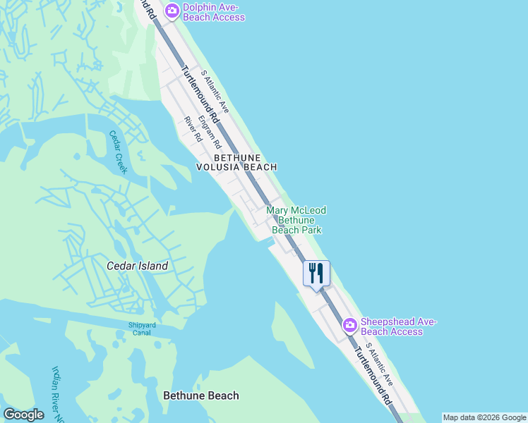map of restaurants, bars, coffee shops, grocery stores, and more near 6597 Engram Road in New Smyrna Beach