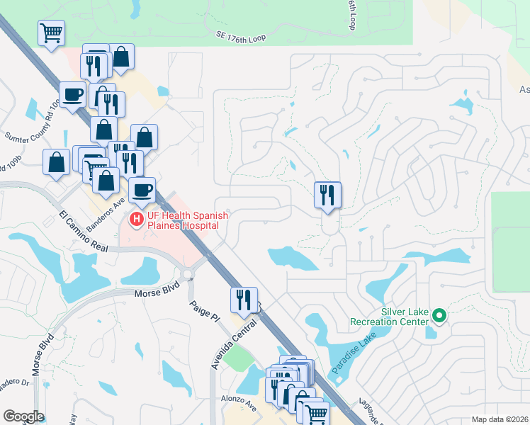 map of restaurants, bars, coffee shops, grocery stores, and more near 1113 West Boone Court in Lady Lake