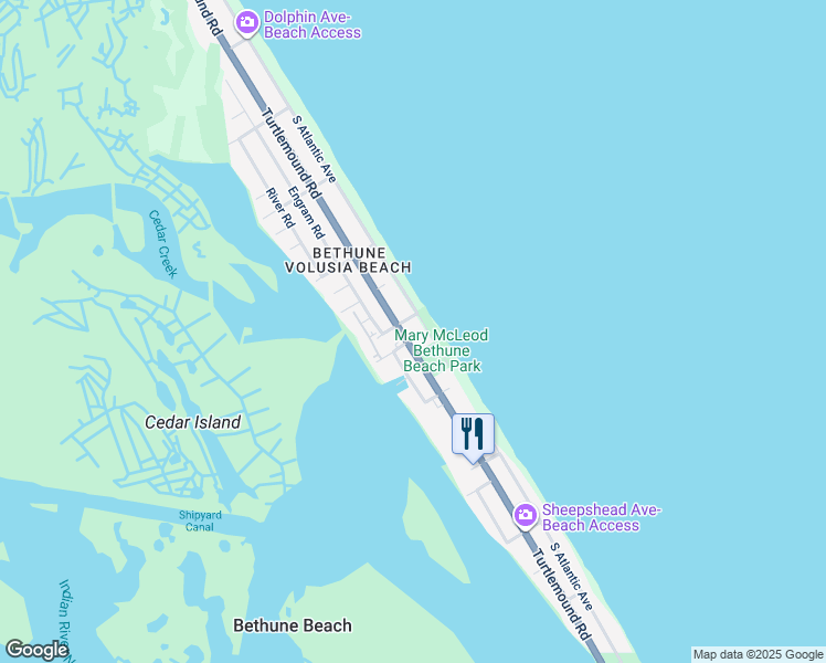 map of restaurants, bars, coffee shops, grocery stores, and more near 6612 South Atlantic Avenue in New Smyrna Beach