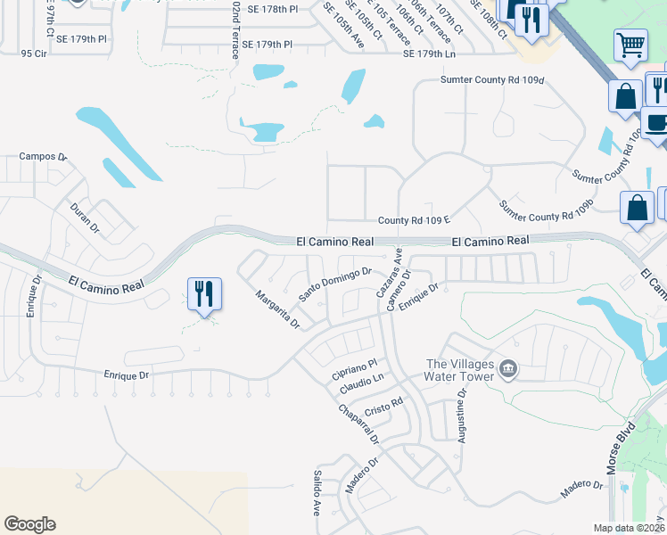 map of restaurants, bars, coffee shops, grocery stores, and more near 2133 Barbosa Court in The Villages