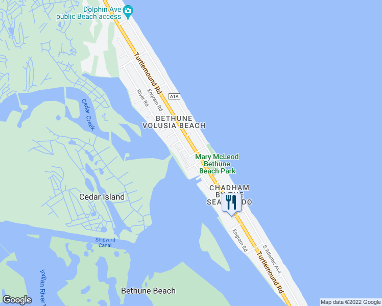 map of restaurants, bars, coffee shops, grocery stores, and more near 6597 Engram Road in New Smyrna Beach