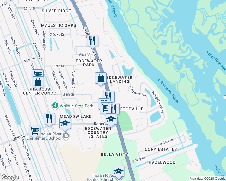 map of restaurants, bars, coffee shops, grocery stores, and more near 2771 South Ridgewood Avenue in Edgewater