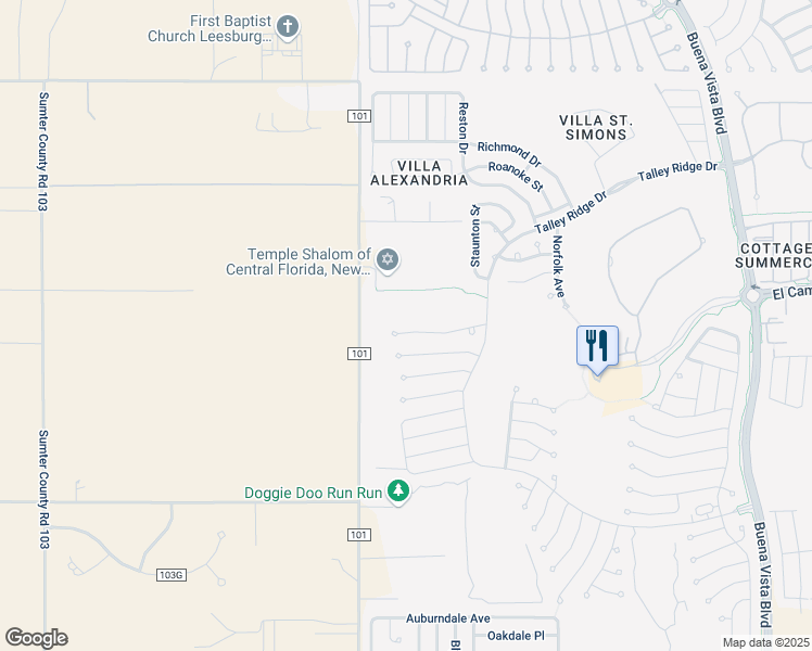 map of restaurants, bars, coffee shops, grocery stores, and more near 3505 Sterling Street in The Villages