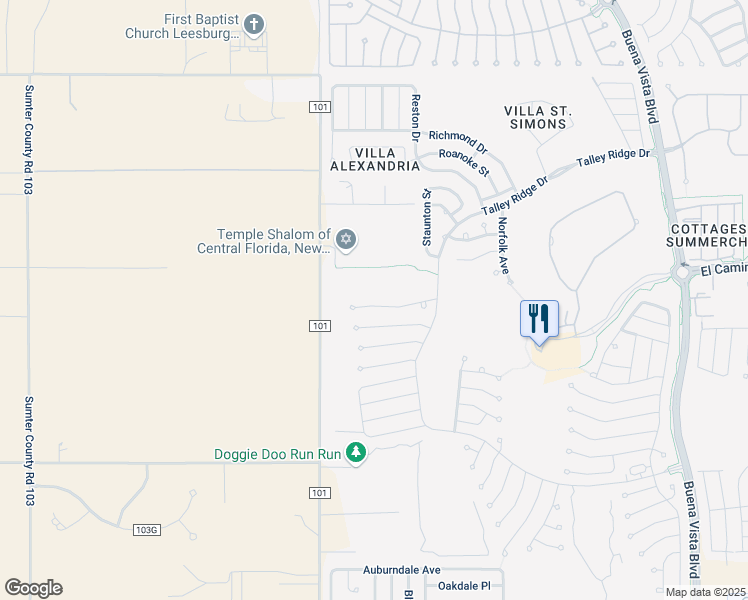 map of restaurants, bars, coffee shops, grocery stores, and more near 3505 Sterling Street in The Villages