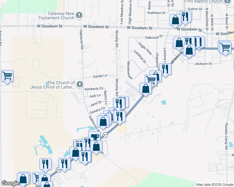 map of restaurants, bars, coffee shops, grocery stores, and more near 728 Winship Road in Pleasanton