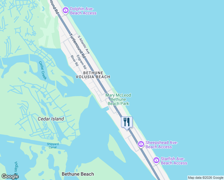 map of restaurants, bars, coffee shops, grocery stores, and more near 6656 South Atlantic Avenue in New Smyrna Beach