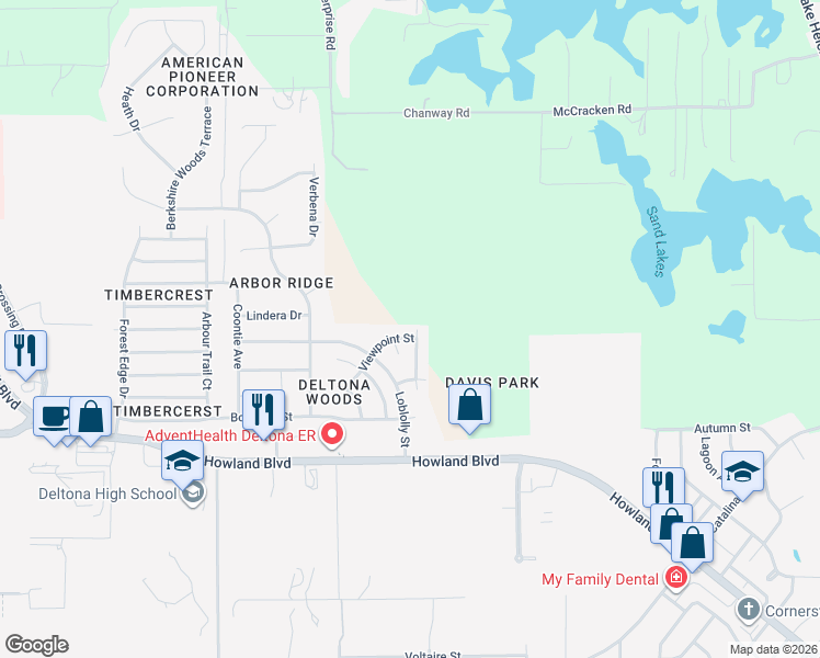 map of restaurants, bars, coffee shops, grocery stores, and more near 3002 Viewpoint Street in Deltona