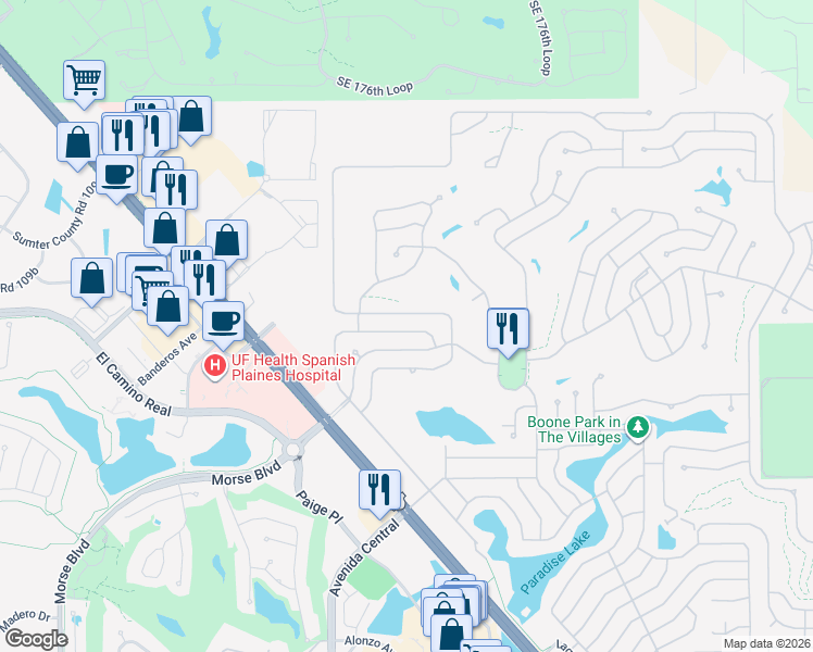 map of restaurants, bars, coffee shops, grocery stores, and more near 1526 West Schwartz Boulevard in Lady Lake