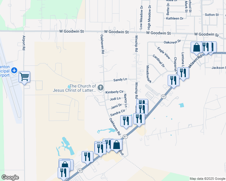 map of restaurants, bars, coffee shops, grocery stores, and more near 1551 Sandy Lane in Pleasanton