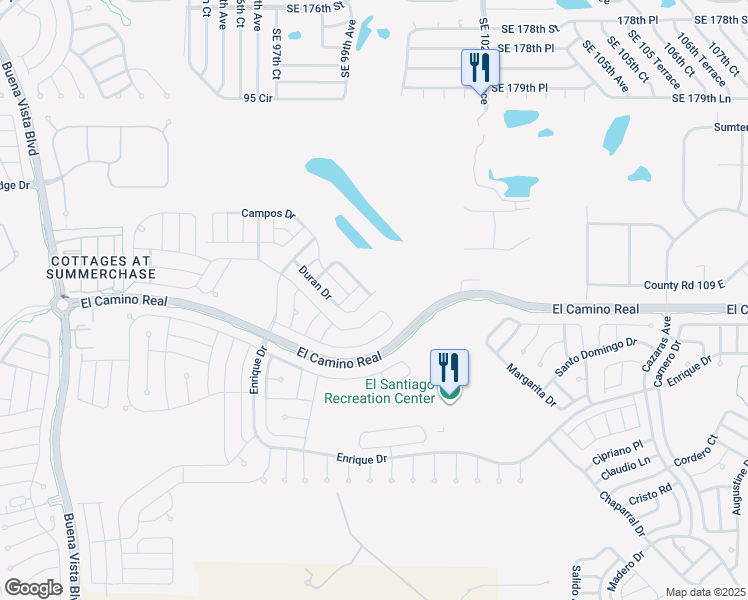 map of restaurants, bars, coffee shops, grocery stores, and more near 1606 Duran Drive in The Villages
