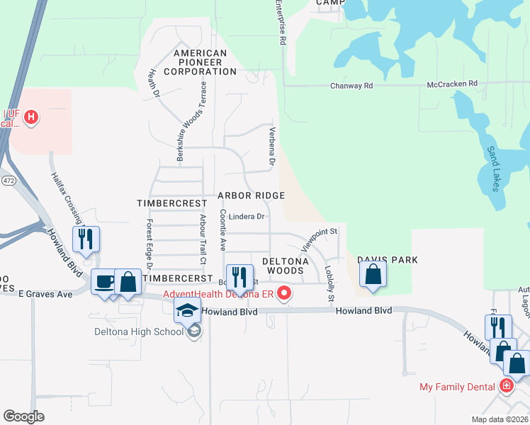 map of restaurants, bars, coffee shops, grocery stores, and more near 3132 Lindera Drive in Deltona