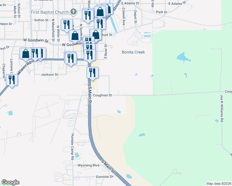 map of restaurants, bars, coffee shops, grocery stores, and more near 419 Coughran Street in Pleasanton