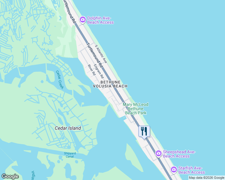 map of restaurants, bars, coffee shops, grocery stores, and more near 6525 Engram Road in New Smyrna Beach