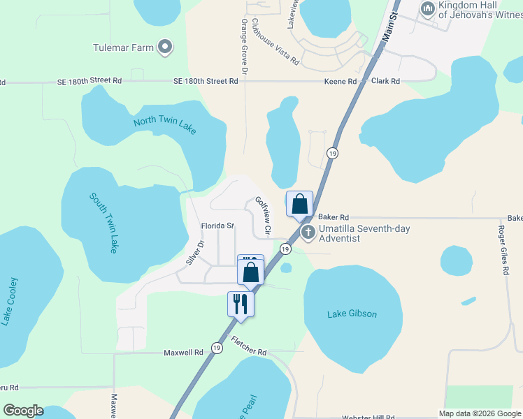 map of restaurants, bars, coffee shops, grocery stores, and more near 74 Golfview Cr in Umatilla
