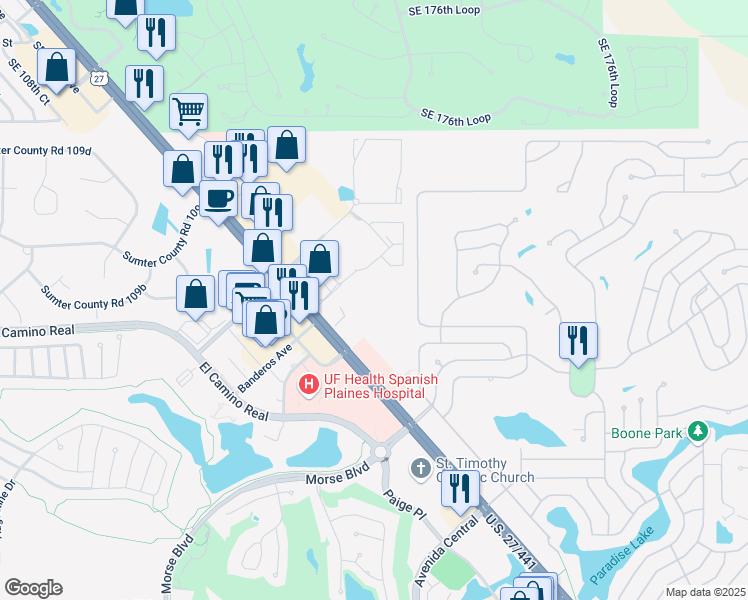 map of restaurants, bars, coffee shops, grocery stores, and more near 13517 Northeast 86th court in Lady Lake
