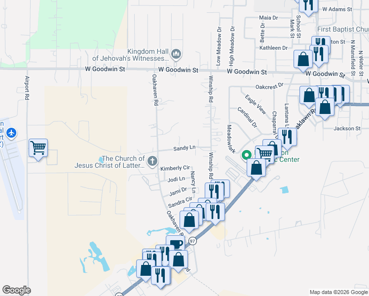 map of restaurants, bars, coffee shops, grocery stores, and more near 1422 Sandy Lane in Pleasanton