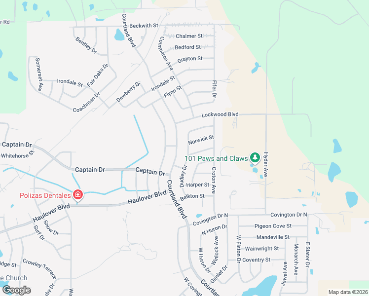 map of restaurants, bars, coffee shops, grocery stores, and more near 2900 Norwick Street in Deltona