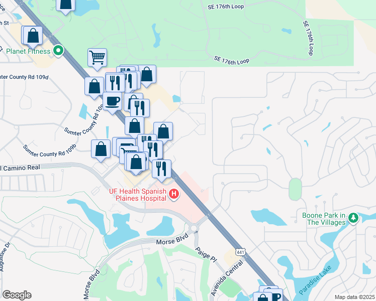 map of restaurants, bars, coffee shops, grocery stores, and more near 13517 Northeast 86th court in Lady Lake