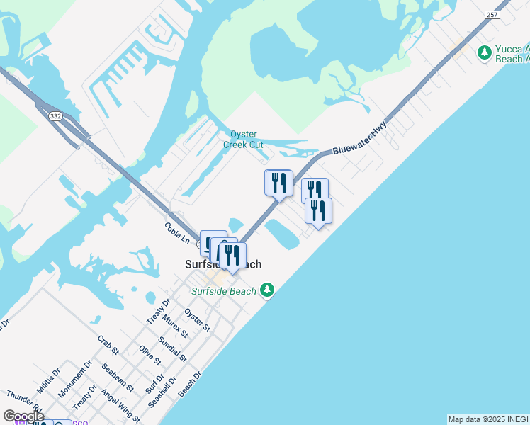 map of restaurants, bars, coffee shops, grocery stores, and more near 246 Bluewater Highway in Freeport