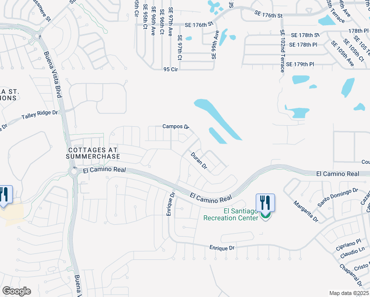 map of restaurants, bars, coffee shops, grocery stores, and more near 2621 Botello Avenue in The Villages