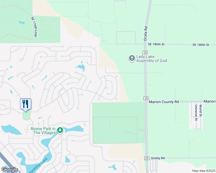 map of restaurants, bars, coffee shops, grocery stores, and more near 1625 Pinehurst Drive in Lady Lake