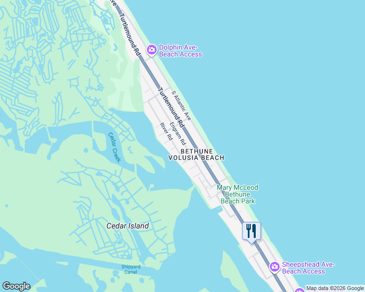 map of restaurants, bars, coffee shops, grocery stores, and more near 6454 Engram Road in New Smyrna Beach