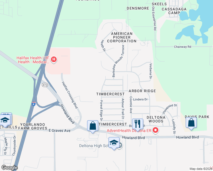 map of restaurants, bars, coffee shops, grocery stores, and more near 3242 Glenmeadow Terrace in Deltona