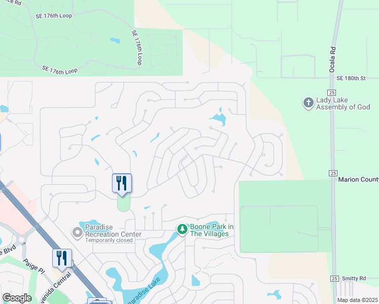 map of restaurants, bars, coffee shops, grocery stores, and more near 1731 Palm Aire Drive in Lady Lake