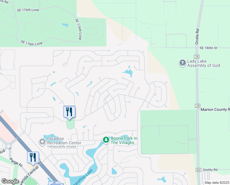 map of restaurants, bars, coffee shops, grocery stores, and more near 1731 Palm Aire Drive in Lady Lake