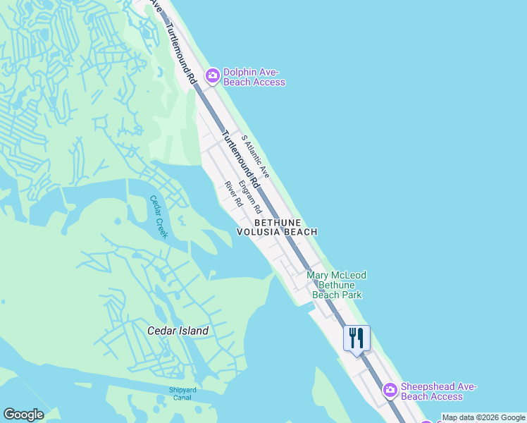 map of restaurants, bars, coffee shops, grocery stores, and more near 6454 Engram Road in New Smyrna Beach