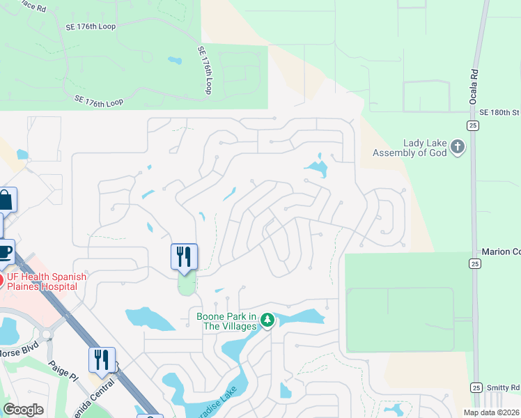 map of restaurants, bars, coffee shops, grocery stores, and more near 1623 Pebble Beach Lane in Lady Lake