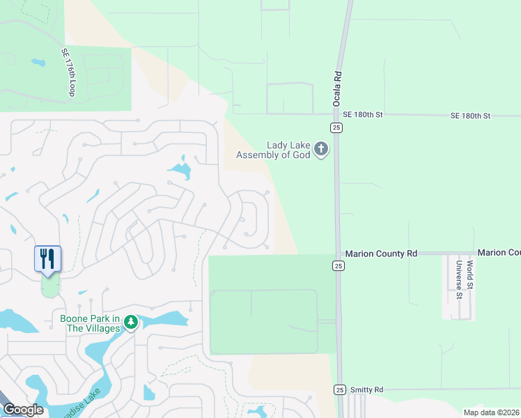 map of restaurants, bars, coffee shops, grocery stores, and more near 1625 Pinehurst Drive in Lady Lake