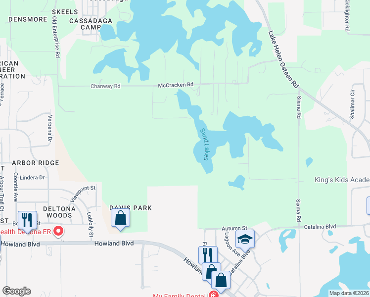 map of restaurants, bars, coffee shops, grocery stores, and more near 345 Trail Blazer Drive in Lake Helen