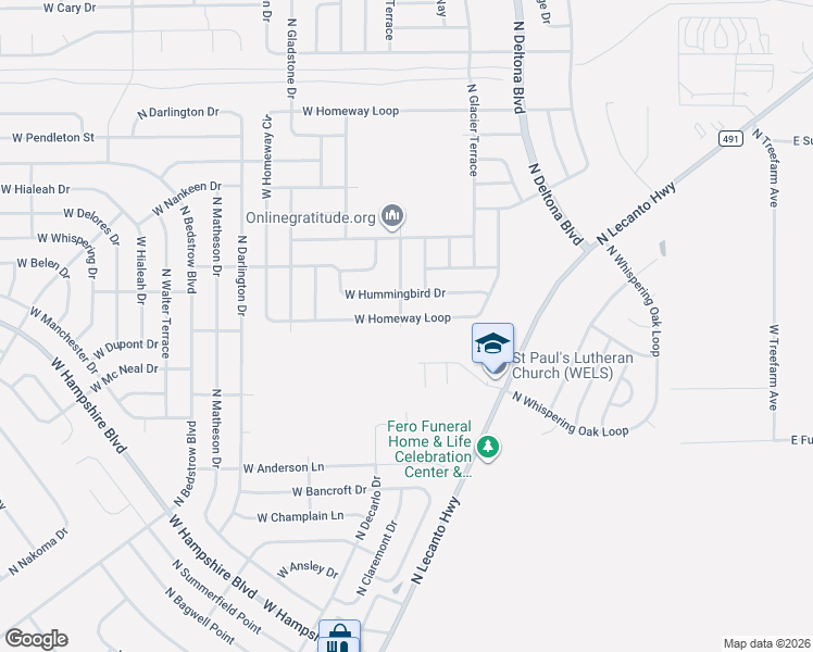 map of restaurants, bars, coffee shops, grocery stores, and more near 821 West Homeway Loop in Citrus Springs