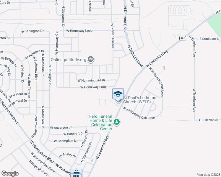 map of restaurants, bars, coffee shops, grocery stores, and more near 883 West Homeway Loop in Citrus Springs