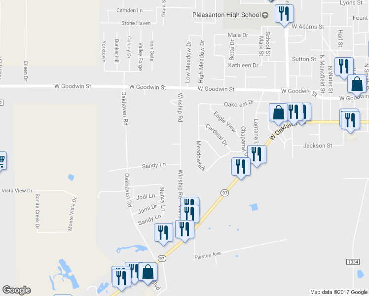map of restaurants, bars, coffee shops, grocery stores, and more near 501 Winship Road in Pleasanton