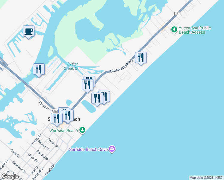 map of restaurants, bars, coffee shops, grocery stores, and more near 206 Sand Dune Court in Surfside Beach