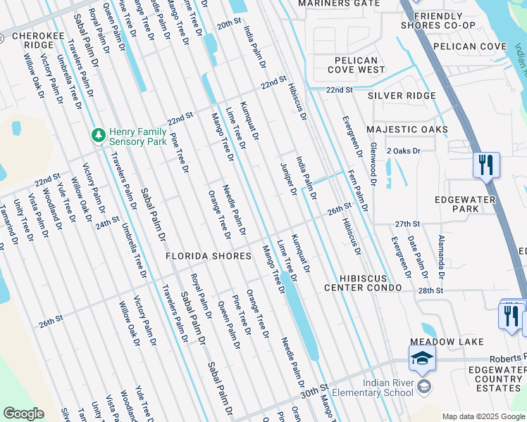 map of restaurants, bars, coffee shops, grocery stores, and more near 2428 Lime Tree Drive in Edgewater