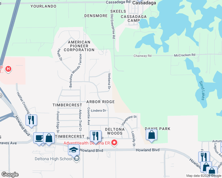 map of restaurants, bars, coffee shops, grocery stores, and more near 3097 Verbena Drive in Deltona