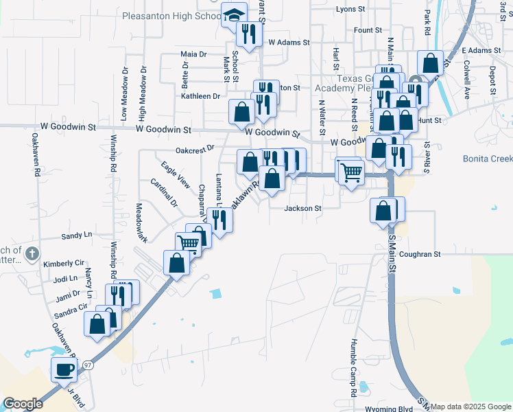 map of restaurants, bars, coffee shops, grocery stores, and more near 987-999 W Oaklawn Rd in Pleasanton