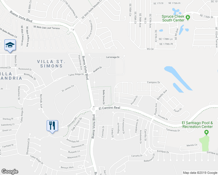 map of restaurants, bars, coffee shops, grocery stores, and more near 2897 Meadow Lawn Lane in The Villages