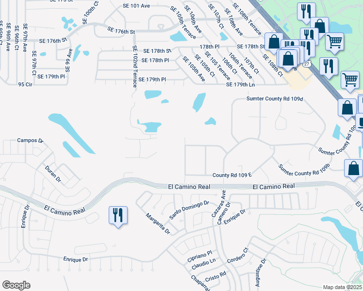 map of restaurants, bars, coffee shops, grocery stores, and more near 13702 County Road 109H in Lady Lake
