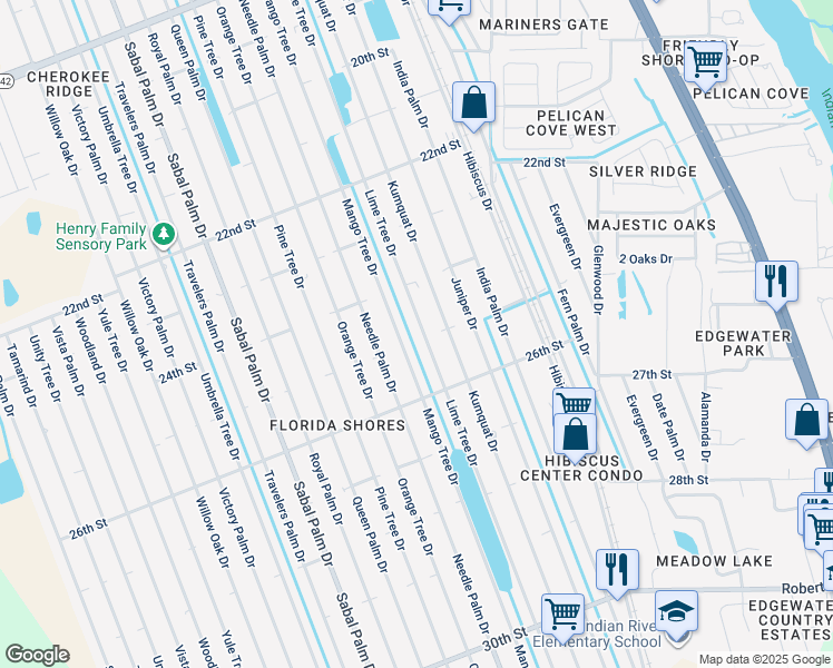 map of restaurants, bars, coffee shops, grocery stores, and more near 2428 Lime Tree Drive in Edgewater