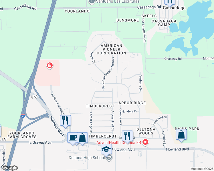 map of restaurants, bars, coffee shops, grocery stores, and more near 3072 Wild Pepper Avenue in Deltona