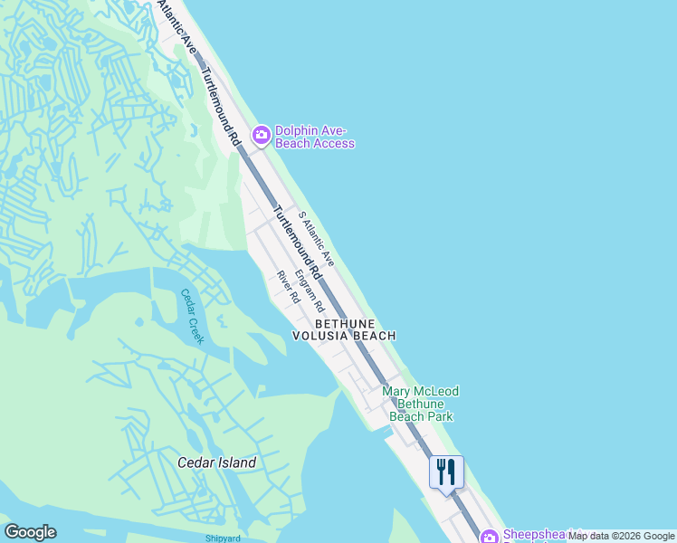 map of restaurants, bars, coffee shops, grocery stores, and more near 6406 South Atlantic Avenue in New Smyrna Beach
