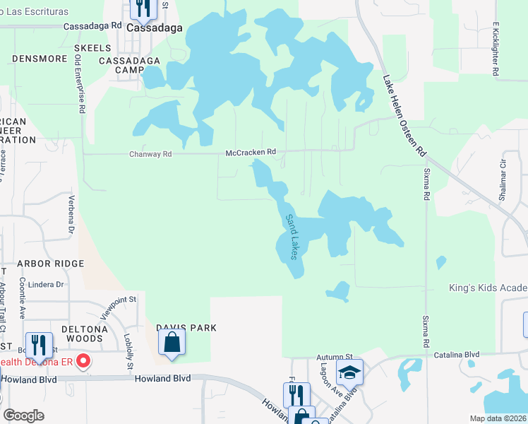 map of restaurants, bars, coffee shops, grocery stores, and more near 345 Trail Blazer Drive in Lake Helen