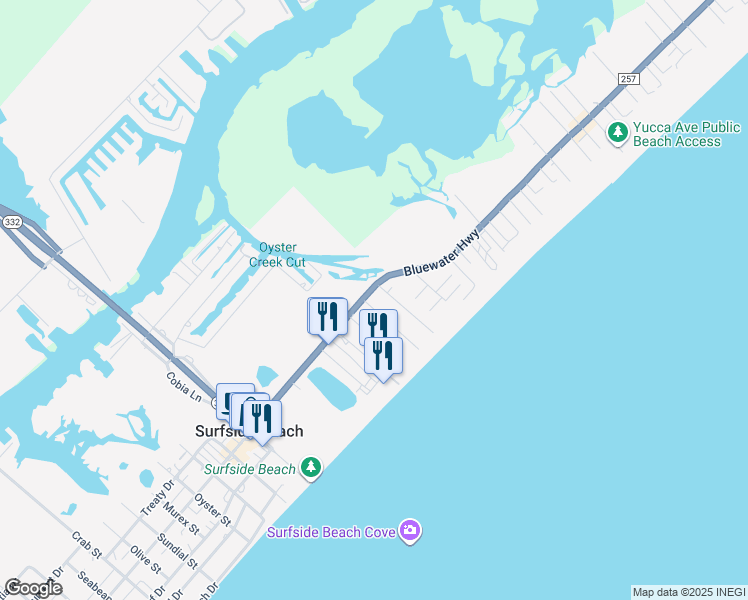 map of restaurants, bars, coffee shops, grocery stores, and more near 206 Sand Dune Court in Surfside Beach