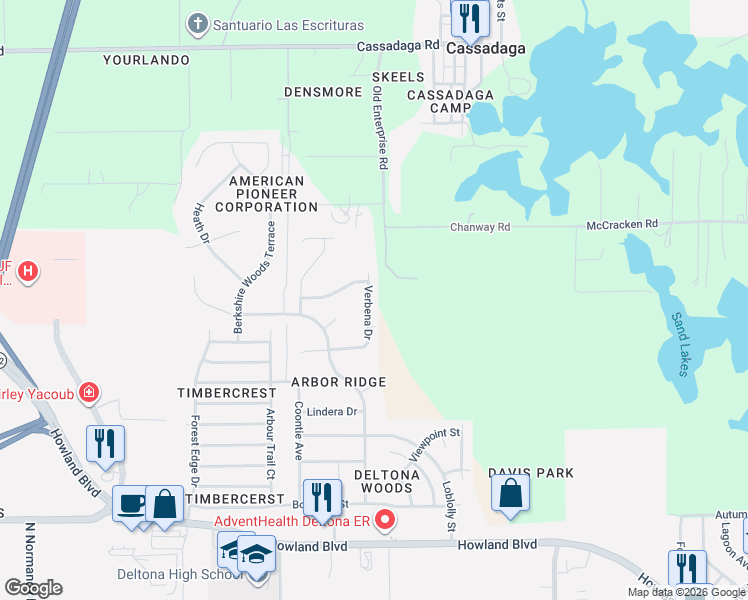 map of restaurants, bars, coffee shops, grocery stores, and more near 3067 Verbena Drive in Deltona
